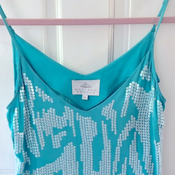 Turquoise, white sequin silk cami. - Picture 2 of 3